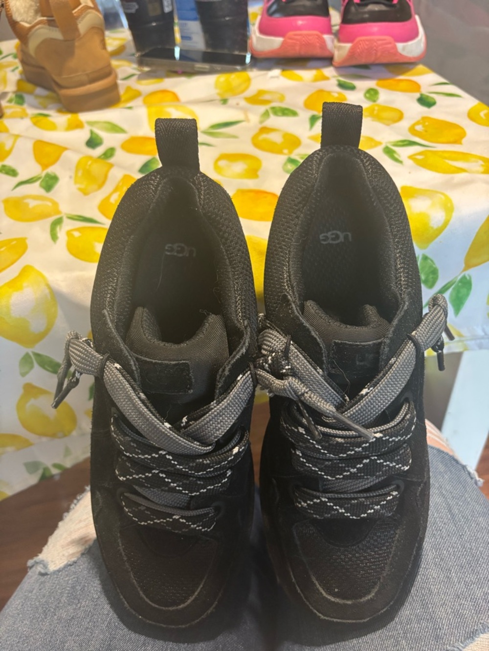 UGG Kids Black Lace-Up Sneakers with Reflective Accents